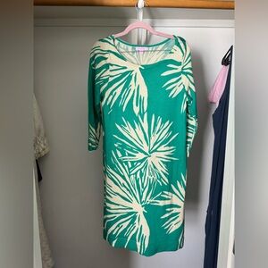 Lilly Pulitzer White and teal Sheath Dress with Sleeves large READ